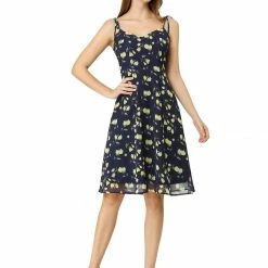 Women Allegra K Spaghetti Strap Summer Midi Floral Print Dress
