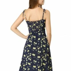 Women Allegra K Spaghetti Strap Summer Midi Floral Print Dress