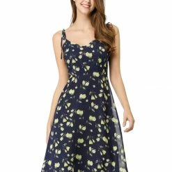 Women Allegra K Spaghetti Strap Summer Midi Floral Print Dress