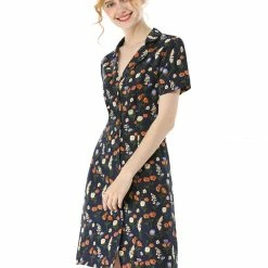 Women Allegra K Button Down Floral Shirt Dress