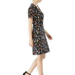 Women Allegra K Button Down Floral Shirt Dress