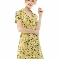 Women Allegra K Button Down Floral Shirt Dress