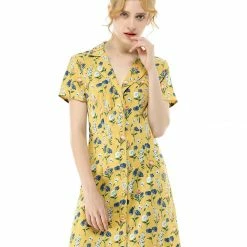 Women Allegra K Button Down Floral Shirt Dress