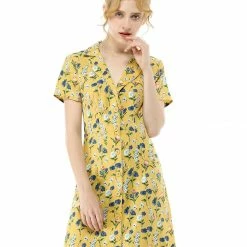 Women Allegra K Button Down Floral Shirt Dress