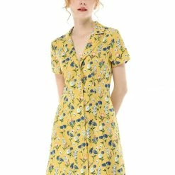 Women Allegra K Button Down Floral Shirt Dress
