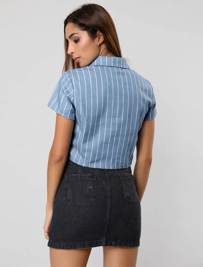 Allegra K Retro Striped Button Up Short Sleeve Tie Front Crop Shirt Women 24 Allegra K Retro Striped Button Up Short Sleeve Tie Front Crop Shirt Women