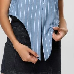 Allegra K Retro Striped Button Up Short Sleeve Tie Front Crop Shirt Women 67 Allegra K Retro Striped Button Up Short Sleeve Tie Front Crop Shirt Women