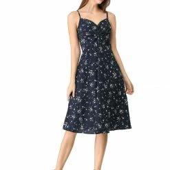 Women Allegra K Spaghetti Strap Twist Front Keen Length Dress