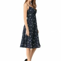 Women Allegra K Spaghetti Strap Twist Front Keen Length Dress