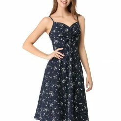 Women Allegra K Spaghetti Strap Twist Front Keen Length Dress