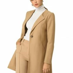 Allegra K One Button Collarless Mid-Length Coat
