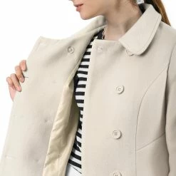 Allegra K Double Breasted Peter Pan Collar Thigh Length Coat