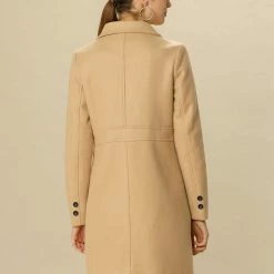 Allegra K Double Breasted Notched Lapel Mid-Length Coat