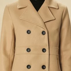 Allegra K Double Breasted Notched Lapel Mid-Length Coat