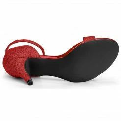 Allegra K Shoes Women's Glitter Ankle Strap Stiletto Heel Sandals