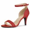 Allegra K Shoes Women's Glitter Ankle Strap Stiletto Heel Sandals