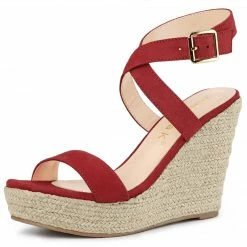 Allegra K Women's Slingback Crisscross Espadrille Wedge Heel Sandals Shoes