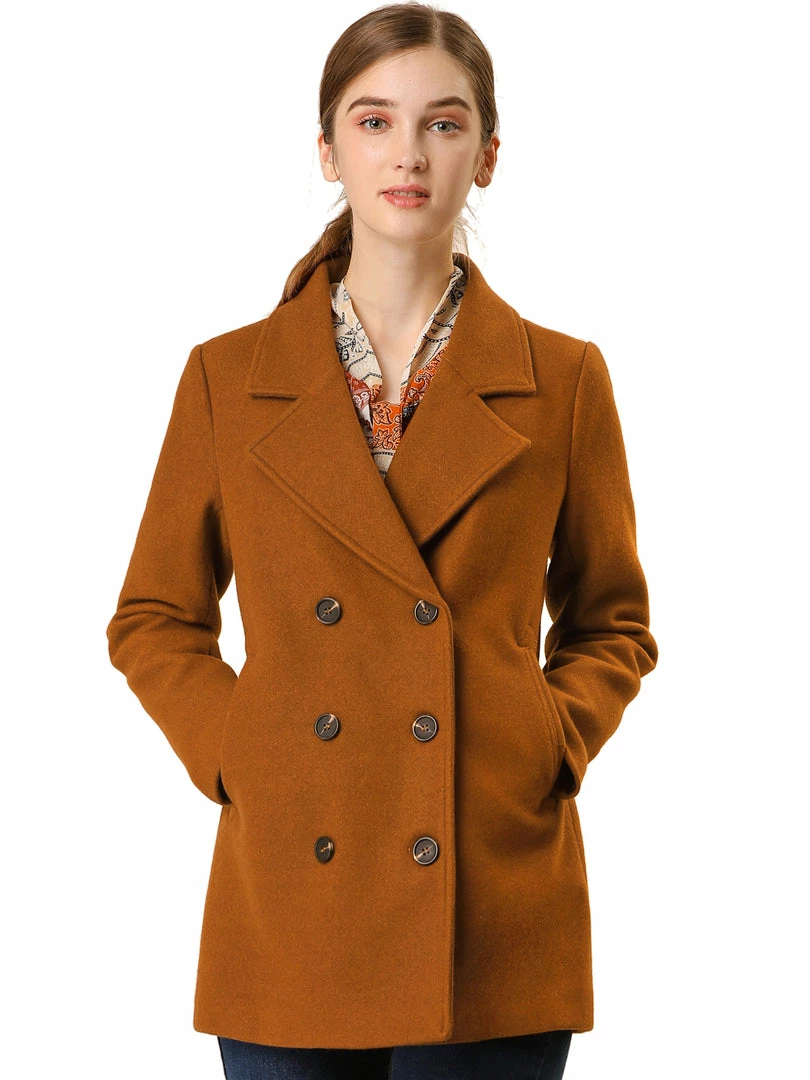 Allegra K Classic Double Breast Peacoat 12 Allegra K Classic Double Breast Peacoat
