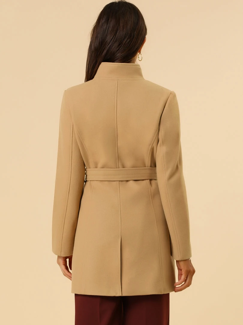 Allegra K Women's Classic Stand Collar Long Sleeve Winter Belted Long Coat 7 Allegra K Women's Classic Stand Collar Long Sleeve Winter Belted Long Coat