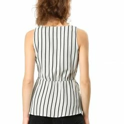 Allegra K Diagonal Stripes Tie Waist Wrap Top Women
