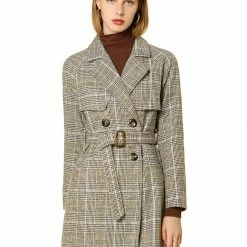 Allegra K Wool-Blend Raglan Sleeve Storm Flap Plaids Trench Coat 12 Allegra K Wool-Blend Raglan Sleeve Storm Flap Plaids Trench Coat