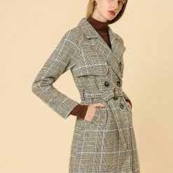 Allegra K Wool-Blend Raglan Sleeve Storm Flap Plaids Trench Coat 13 Allegra K Wool-Blend Raglan Sleeve Storm Flap Plaids Trench Coat