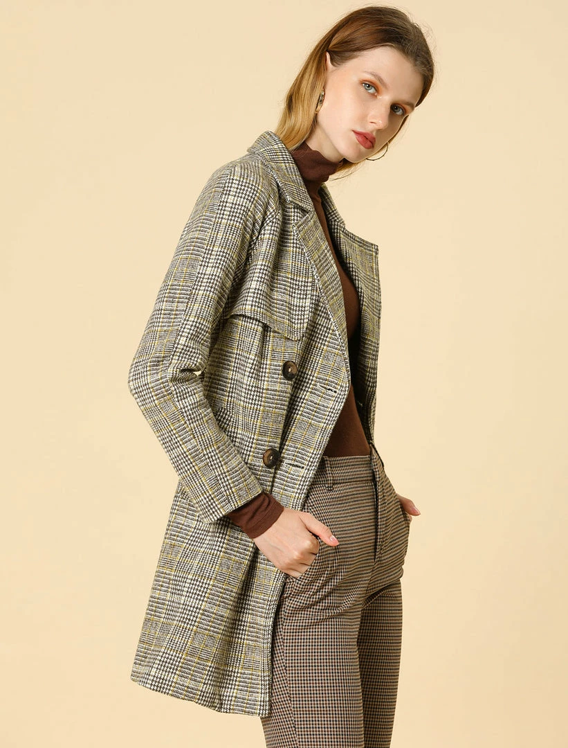 Allegra K Wool-Blend Raglan Sleeve Storm Flap Plaids Trench Coat 7 Allegra K Wool-Blend Raglan Sleeve Storm Flap Plaids Trench Coat