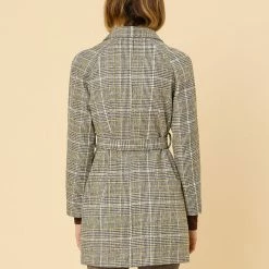 Allegra K Wool-Blend Raglan Sleeve Storm Flap Plaids Trench Coat 15 Allegra K Wool-Blend Raglan Sleeve Storm Flap Plaids Trench Coat