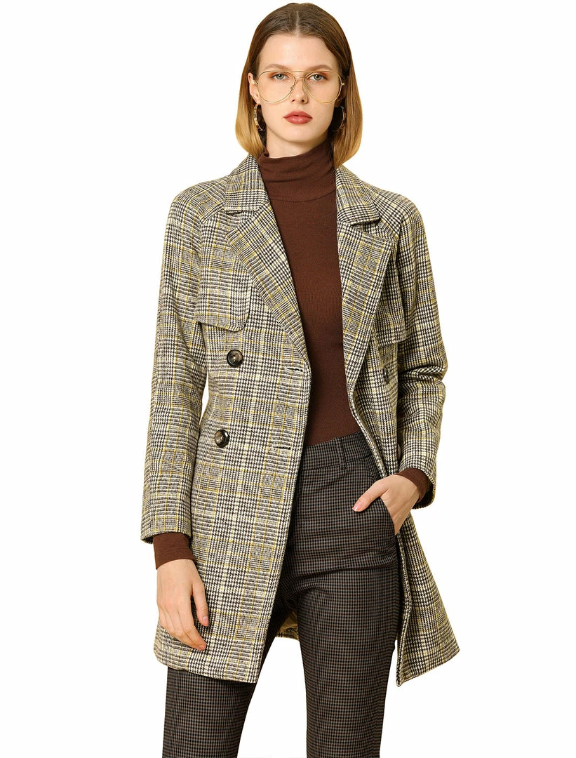 Allegra K Wool-Blend Raglan Sleeve Storm Flap Plaids Trench Coat 4 Allegra K Wool-Blend Raglan Sleeve Storm Flap Plaids Trench Coat