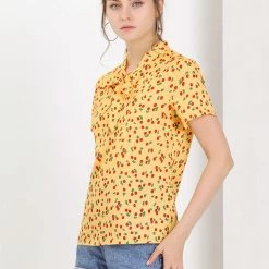 Allegra K Tie Bow Neck Cherry Printed Blouse Clothing 157 Allegra K Tie Bow Neck Cherry Printed Blouse Clothing