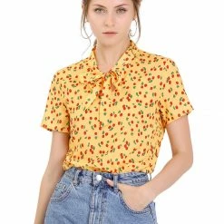Allegra K Tie Bow Neck Cherry Printed Blouse Clothing 154 Allegra K Tie Bow Neck Cherry Printed Blouse Clothing