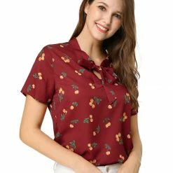 Allegra K Tie Bow Neck Cherry Printed Blouse Clothing 124 Allegra K Tie Bow Neck Cherry Printed Blouse Clothing