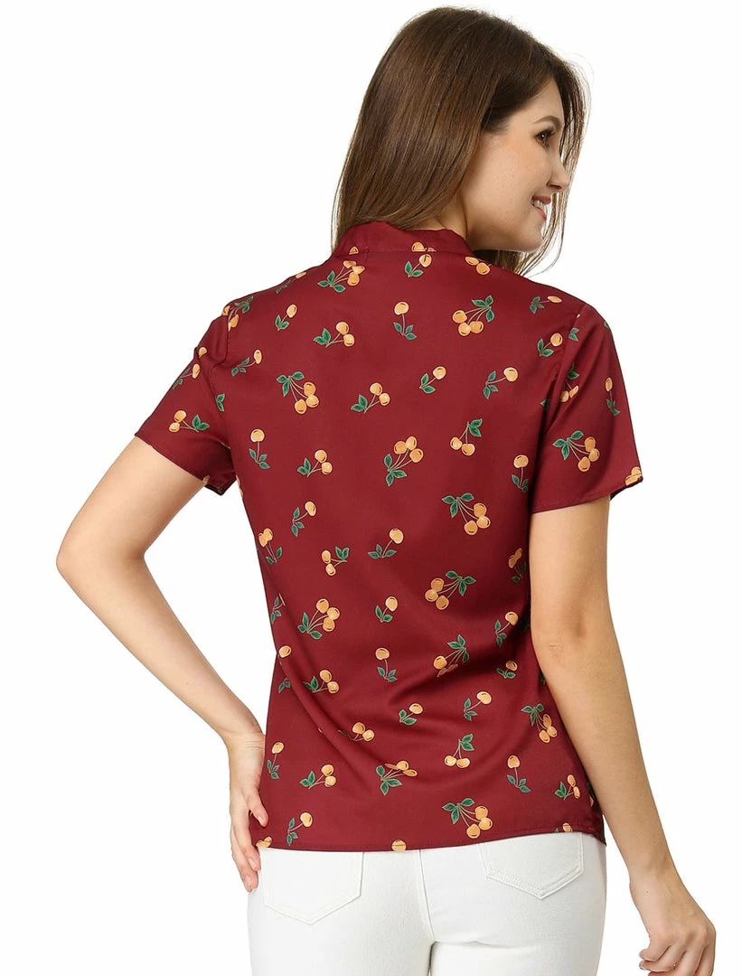 Allegra K Tie Bow Neck Cherry Printed Blouse Clothing 49 Allegra K Tie Bow Neck Cherry Printed Blouse Clothing