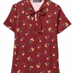 Allegra K Tie Bow Neck Cherry Printed Blouse Clothing 128 Allegra K Tie Bow Neck Cherry Printed Blouse Clothing