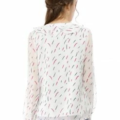 Allegra K Ruffled V Neck Lined Chiffon Printed Blouse