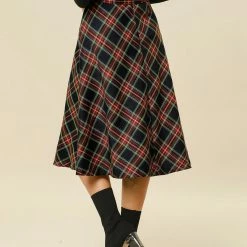Allegra K Women's Tartan Plaid High Waist Belted Vintage A-Line Midi Skirt