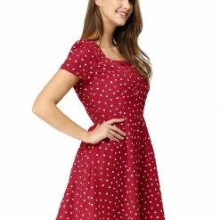 Allegra K Star Print Casual Square Neck Short Sleeve A-Line Dress