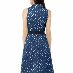 Allegra K Sleeveless Polka Dot Midi Shirt Dress Women