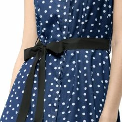 Allegra K Sleeveless Polka Dot Midi Shirt Dress Women