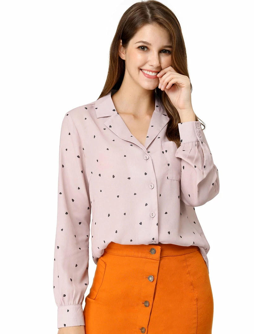 Allegra K Women's Heart Polka Dots Button Up Notched Lapel V Neck Shirt Tops 65 Allegra K Women's Heart Polka Dots Button Up Notched Lapel V Neck Shirt Tops