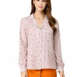 Allegra K Women's Heart Polka Dots Button Up Notched Lapel V Neck Shirt Tops 144 Allegra K Women's Heart Polka Dots Button Up Notched Lapel V Neck Shirt Tops