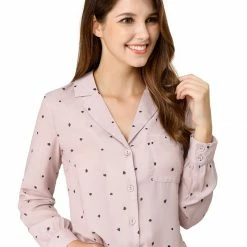 Allegra K Women's Heart Polka Dots Button Up Notched Lapel V Neck Shirt Tops 142 Allegra K Women's Heart Polka Dots Button Up Notched Lapel V Neck Shirt Tops