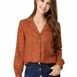 Allegra K Women's Heart Polka Dots Button Up Notched Lapel V Neck Shirt Tops 137 Allegra K Women's Heart Polka Dots Button Up Notched Lapel V Neck Shirt Tops