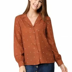 Allegra K Women's Heart Polka Dots Button Up Notched Lapel V Neck Shirt Tops 138 Allegra K Women's Heart Polka Dots Button Up Notched Lapel V Neck Shirt Tops