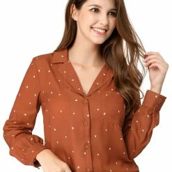 Allegra K Women's Heart Polka Dots Button Up Notched Lapel V Neck Shirt Tops 136 Allegra K Women's Heart Polka Dots Button Up Notched Lapel V Neck Shirt Tops