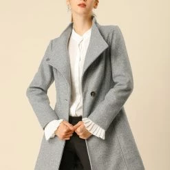 Allegra K Women's Classic Stand Collar Long Sleeve Winter Belted Long Coat 71 Allegra K Women's Classic Stand Collar Long Sleeve Winter Belted Long Coat