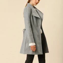 Allegra K Women's Classic Stand Collar Long Sleeve Winter Belted Long Coat 72 Allegra K Women's Classic Stand Collar Long Sleeve Winter Belted Long Coat