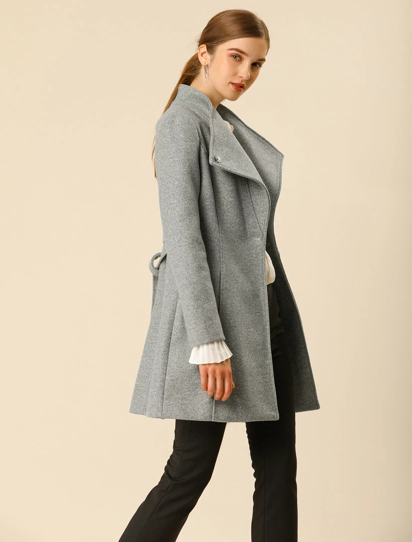 Allegra K Women's Classic Stand Collar Long Sleeve Winter Belted Long Coat 26 Allegra K Women's Classic Stand Collar Long Sleeve Winter Belted Long Coat