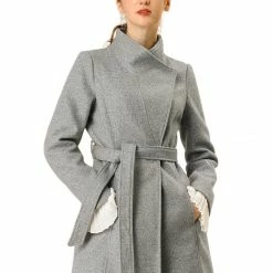 Allegra K Women's Classic Stand Collar Long Sleeve Winter Belted Long Coat 70 Allegra K Women's Classic Stand Collar Long Sleeve Winter Belted Long Coat