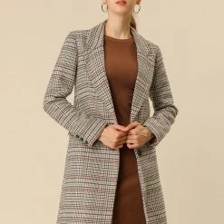 Allegra K Wool-Blend Notched Lapel Two-Button Plaid Coat 12 Allegra K Wool-Blend Notched Lapel Two-Button Plaid Coat